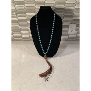 Boho Style Turquoise Crystal Stone Pendant Statement Necklace 35”